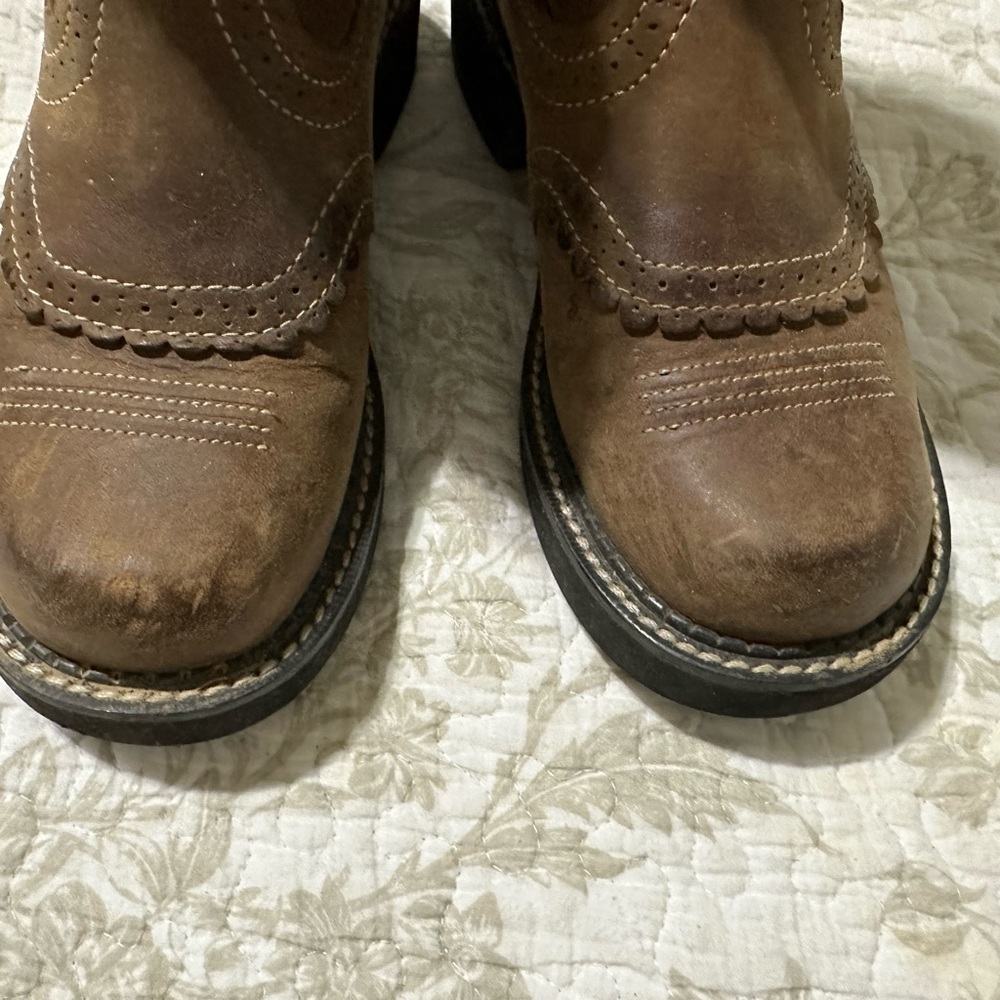 Ariat Fatbaby Gembaby Brown & Denim Boots With Orange Gems Women’s Size 6B